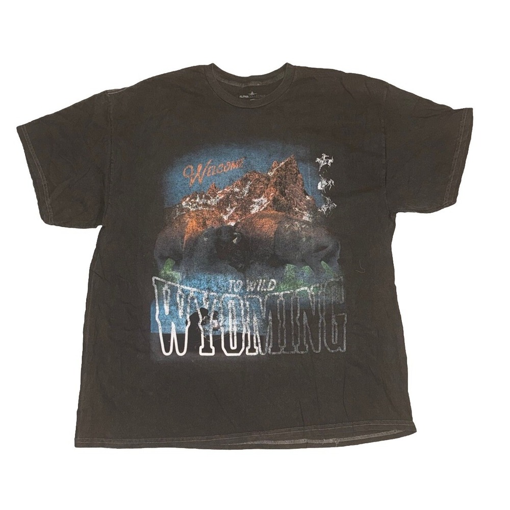 Alpha Collective Mens Welcome‎ To Wild Wyoming Distressed Print Shirt New XL